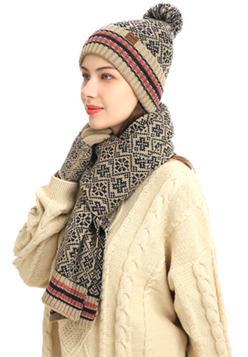 " Winter 3 in 1 Scarf Hat Glove Set for Women "